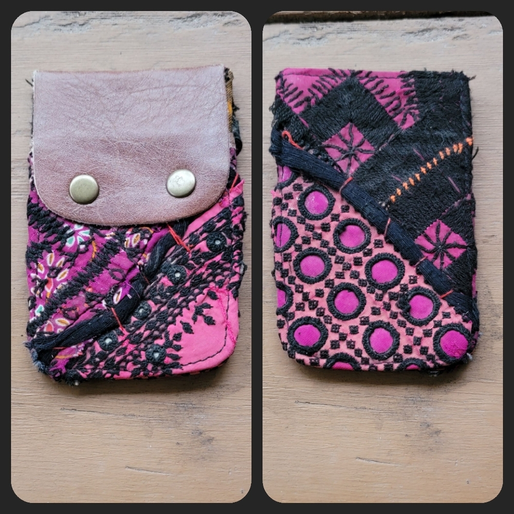 🫡🧀 Free People Boho Embroidered Repurposed vtg banjara hippie Wallet card case